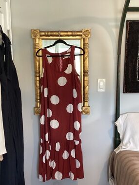 Anthropology rusty red midi dress L polka dot